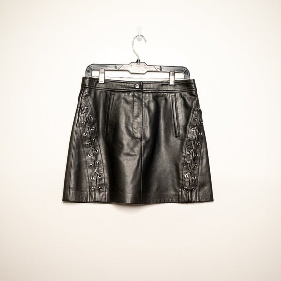 Maje Lace-up Leather Mini Skirt Black Size 40 - Picture 1 of 2